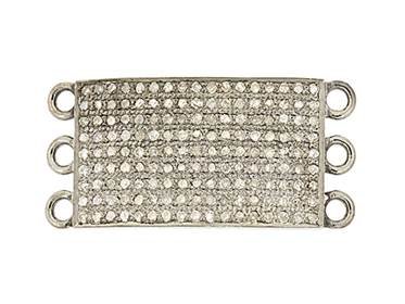 rhodium sterling silver 1.25cts 25x15mm 3 rows diamond rectangle centerpiece