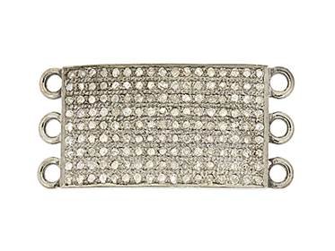 rhodium sterling silver 1.25cts 25x15mm 3 rows diamond rectangle centerpiece