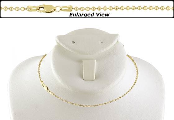 14K Ready to Wear 1.8mm Bead Chain Necklace With Lobster Clasp