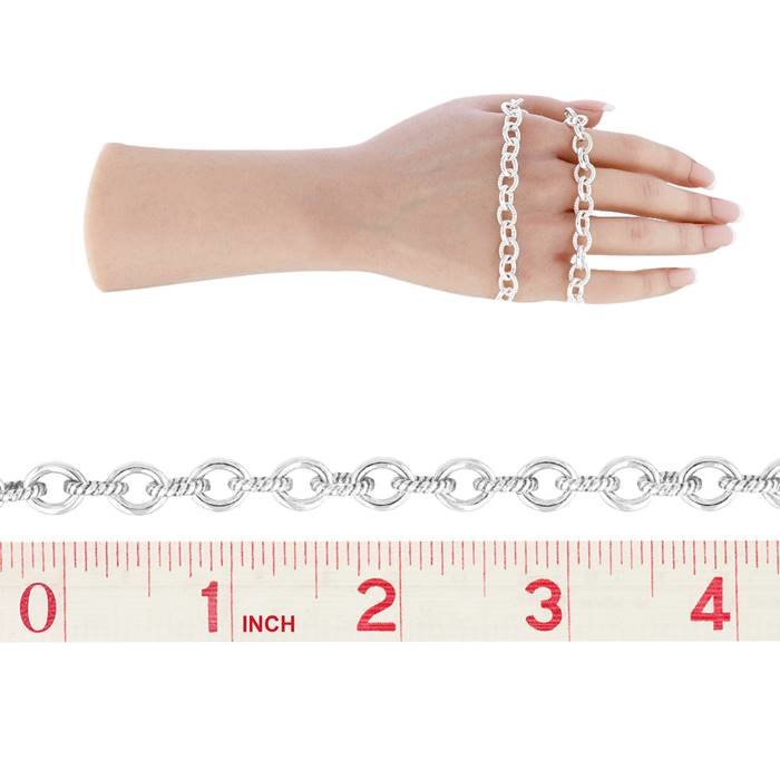 sterling silver 9.25mm chain width oval shaped smooth and twisted alternating texture cable chain
