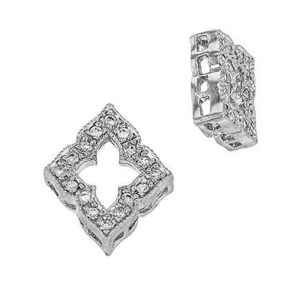 rhodium sterling silver 12x10mm rhodium plated cubic zironia diamond shape connector