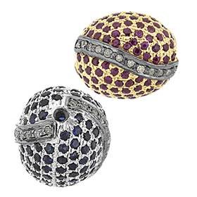 Rhodium Sterling Silver Rice Ruby or Sapphire Bead