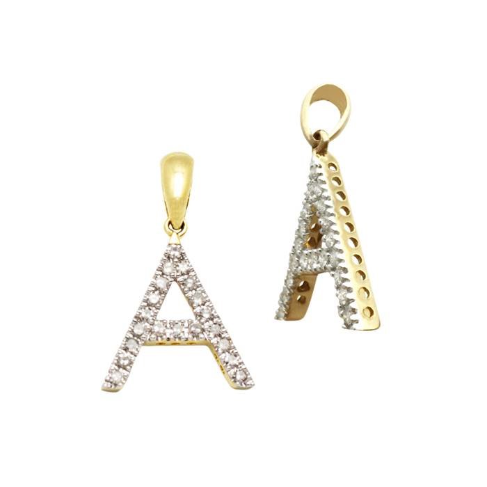 14ky 15.5mm 16pts 20pcs. dia. diamond block style large diamond letter a charm