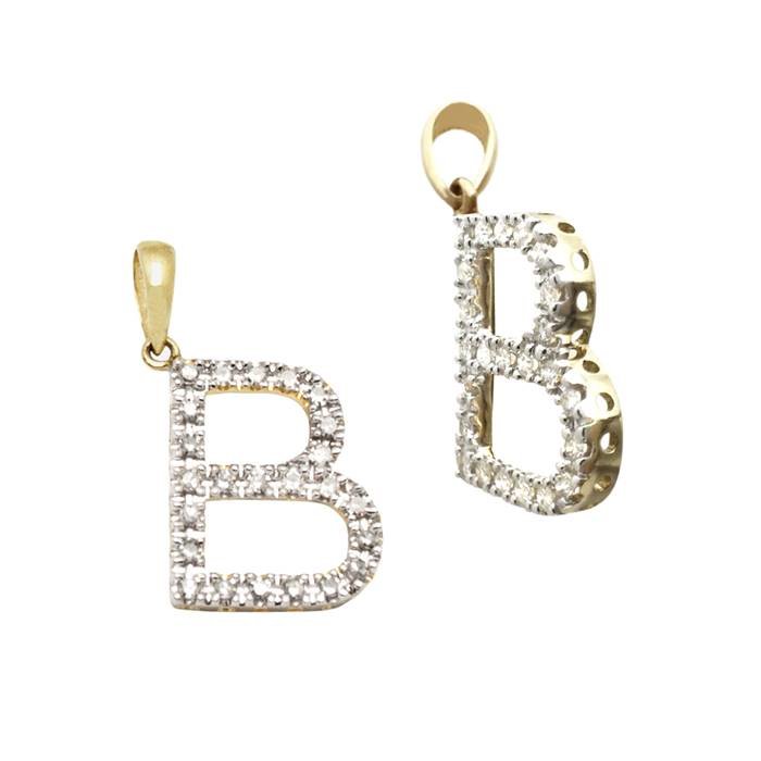 14ky 14mm 21pts 24pcs. dia. diamond block style large diamond letter b charm
