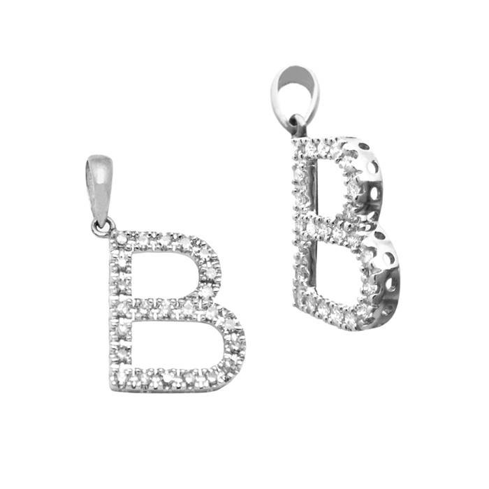 14kw 14mm 21pts 24pcs. dia. diamond block style large diamond letter b charm