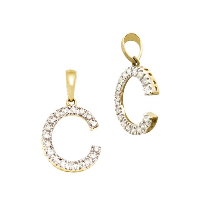 14ky 12.5mm 15pts 18pcs. dia. diamond block style large diamond letter c charm