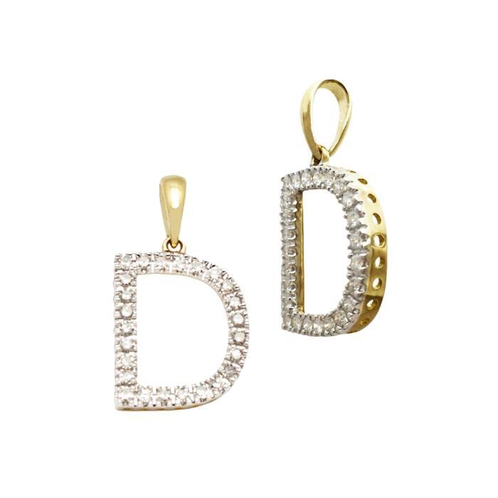14ky 13mm 17pts 25pcs. dia. diamond block style large diamond letter d charm