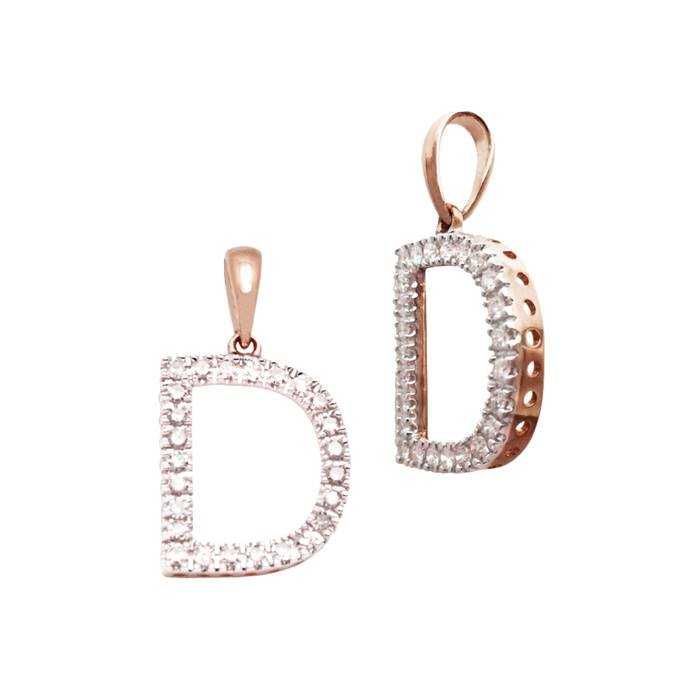 14kr 13mm 17pts 25pcs. dia. diamond block style large diamond letter d charm