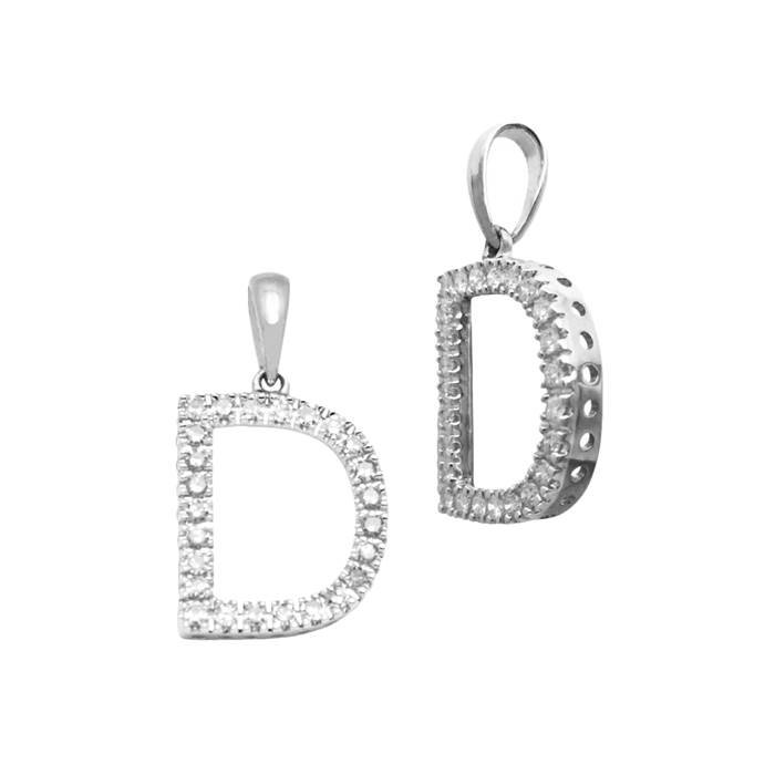 14kw 13mm 17pts 25pcs. dia. diamond block style large diamond letter d charm