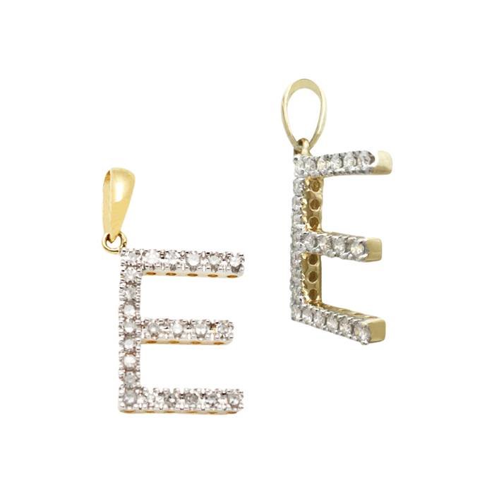 14ky 13mm 19pts 23pcs. dia. diamond block style large diamond letter e charm