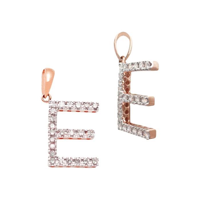 14kr 13mm 19pts 23pcs. dia. diamond block style large diamond letter e charm