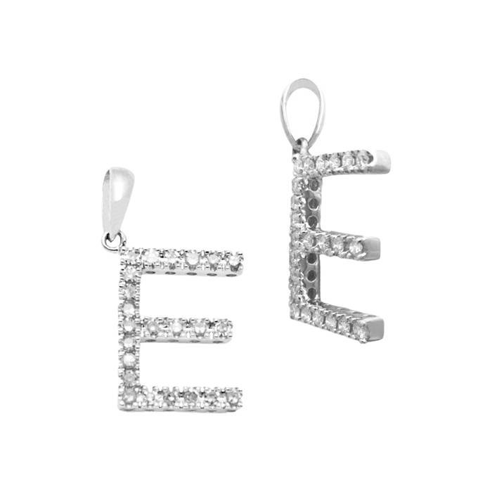 14kw 13mm 19pts 23pcs. dia. diamond block style large diamond letter e charm