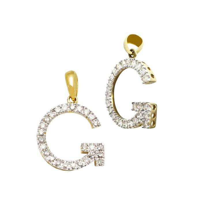 14ky 13.5mm 18pts 26pcs. dia. diamond block style large diamond letter g charm