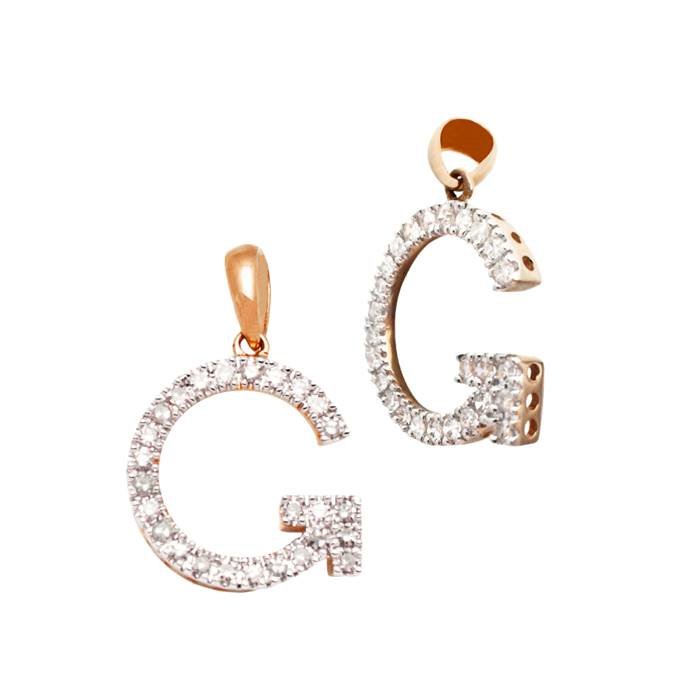 14kr 13.5mm 18pts 26pcs. dia. diamond block style large diamond letter g charm