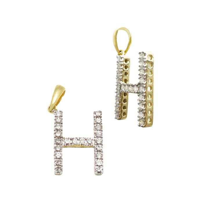 14ky 13mm 16pts 22pcs. dia. diamond block style large diamond letter h charm
