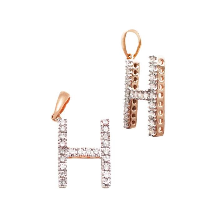 14kr 13mm 16pts 22pcs. dia. diamond block style large diamond letter h charm