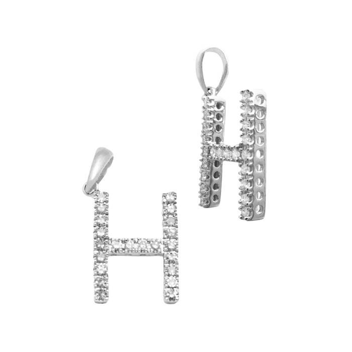 14kw 13mm 16pts 22pcs. dia. diamond block style large diamond letter h charm