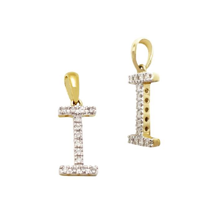 14ky 13mm 10pts 14pcs. dia. diamond block style large diamond letter i charm