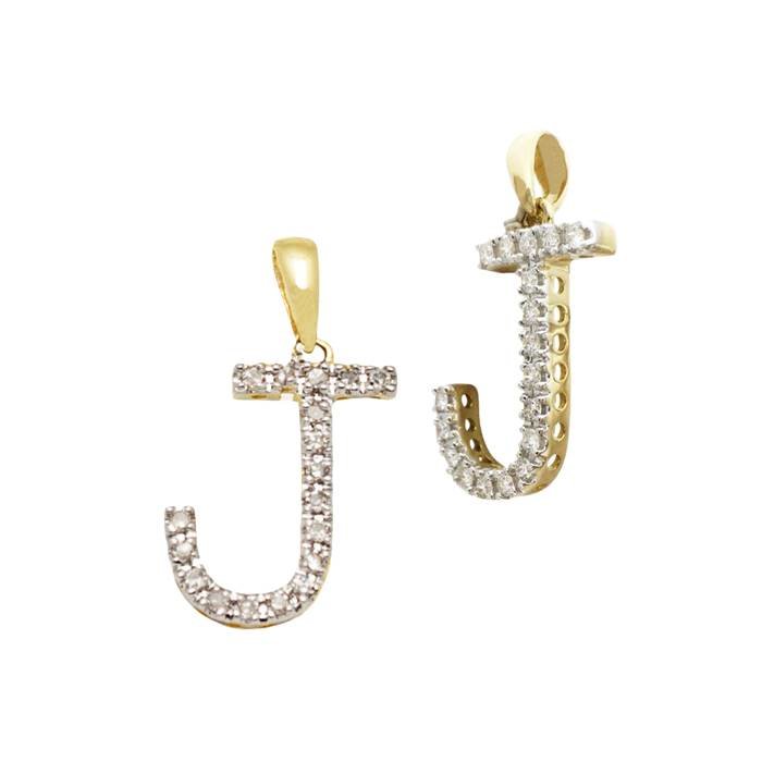 14ky 14mm 13pts 18pcs. dia. diamond block style large diamond letter j charm