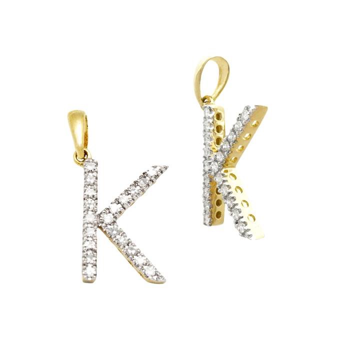 14ky 13.5mm 14pts 20pcs. dia. diamond block style large diamond letter k charm