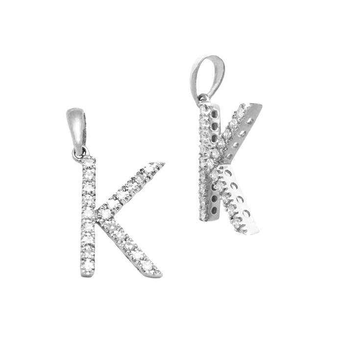 14kw 13.5mm 14pts 20pcs. dia. diamond block style large diamond letter k charm