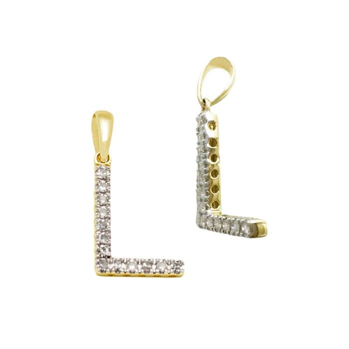 14ky 13mm 13pts 13pcs. dia. diamond block style large diamond letter l charm