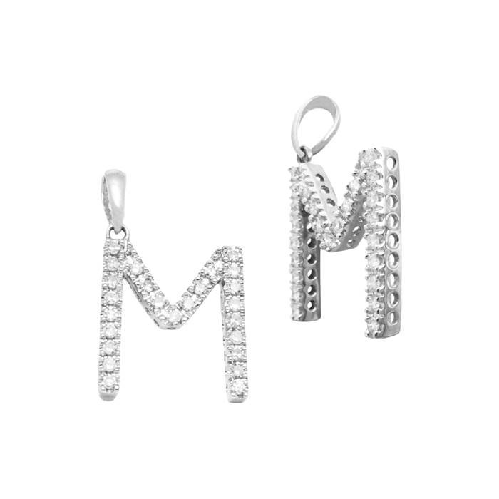 14kw 14mm 21pts 25pcs. dia. diamond block style large diamond letter m charm