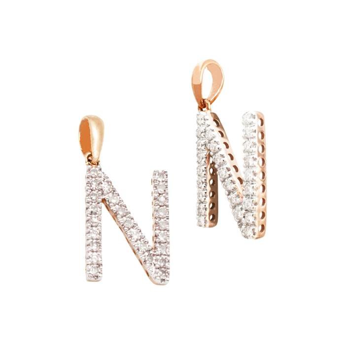 14kr 14mm 21pts 25pcs. dia. diamond block style large diamond letter n charm