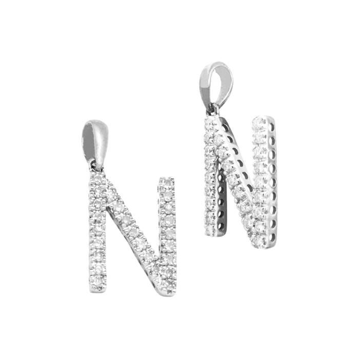 14kw 14mm 21pts 25pcs. dia. diamond block style large diamond letter n charm