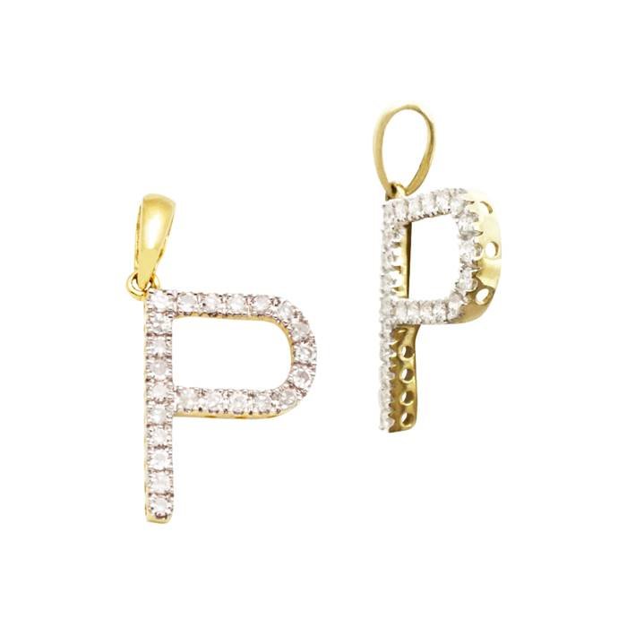 14ky 14.7mm 19pts 23pcs. dia. diamond block style large diamond letter p charm