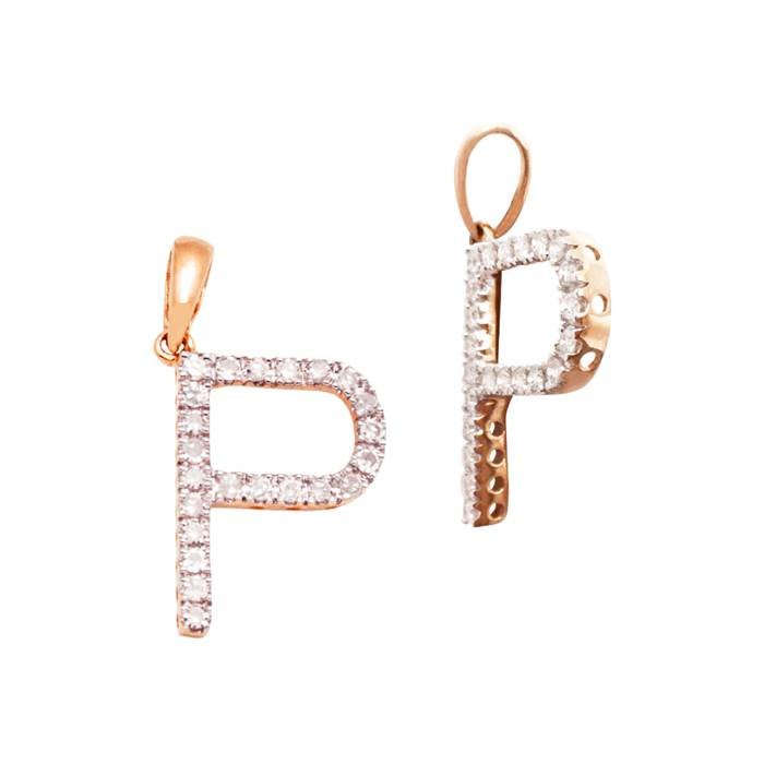14kr 14.7mm 19pts 23pcs. dia. diamond block style large diamond letter p charm