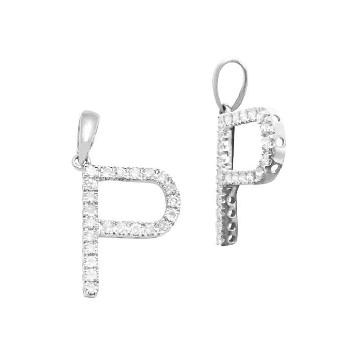 14kw 14.7mm 19pts 23pcs. dia. diamond block style large diamond letter p charm