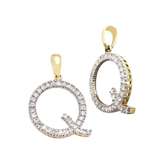 14ky 15mm 23pts 33pcs. dia. diamond block style large diamond letter q charm