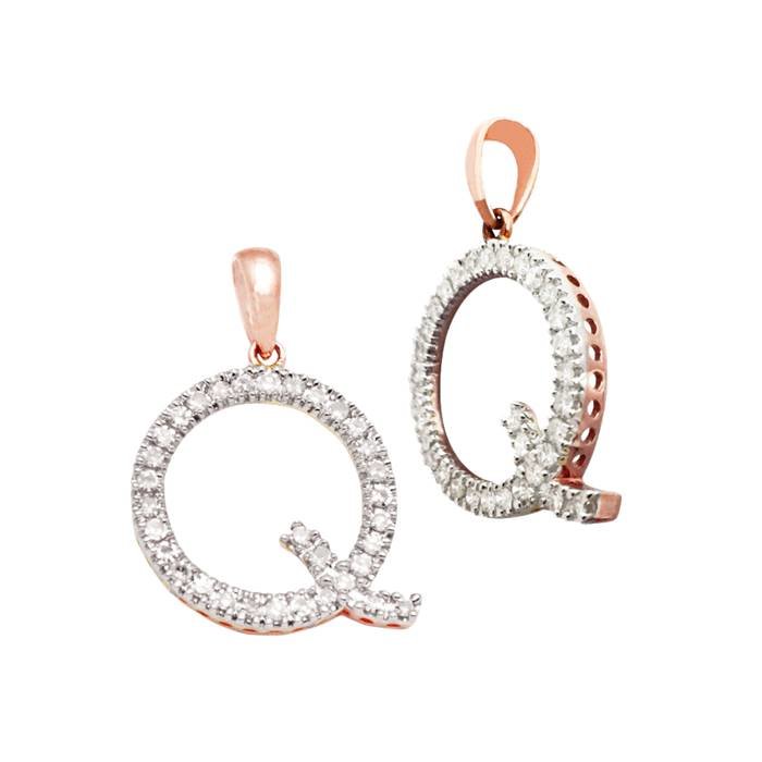 14kr 15mm 23pts 33pcs. dia. diamond block style large diamond letter q charm