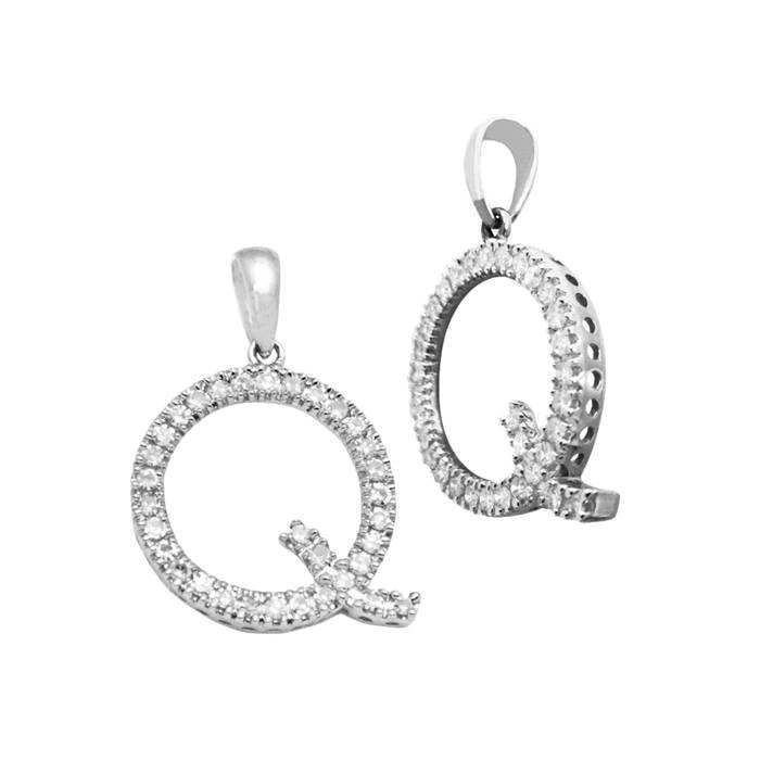 14kw 15mm 23pts 33pcs. dia. diamond block style large diamond letter q charm