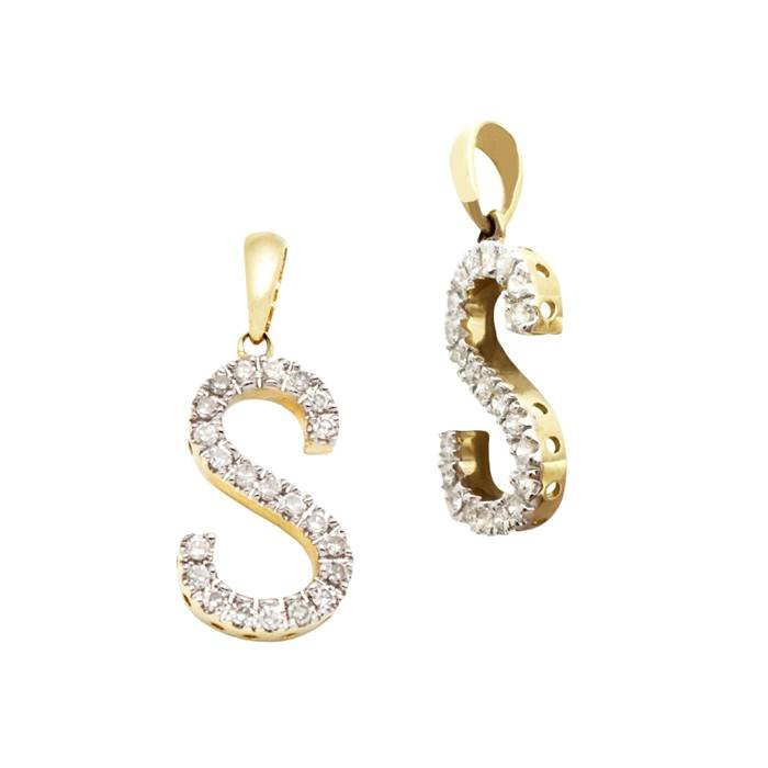 14ky 14.7mm 19pts 22pcs. dia. diamond block style large diamond letter s charm