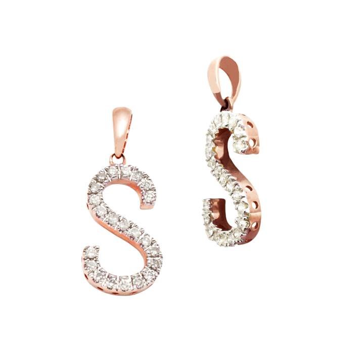 14kr 14.7mm 19pts 22pcs. dia. diamond block style large diamond letter s charm