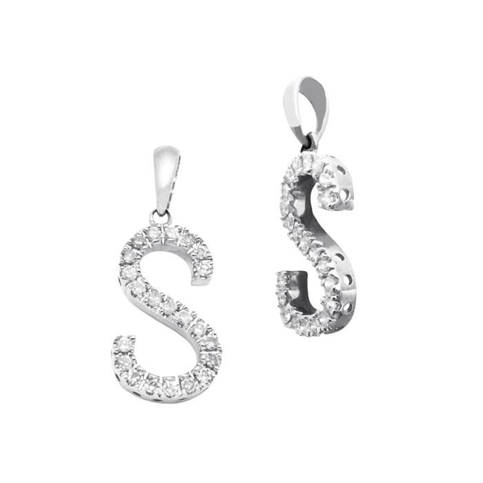 14kw 14.7mm 19pts 22pcs. dia. diamond block style large diamond letter s charm