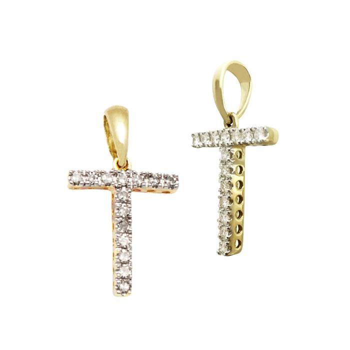 14ky 12mm 10pts 14pcs. dia. diamond block style large diamond letter t charm
