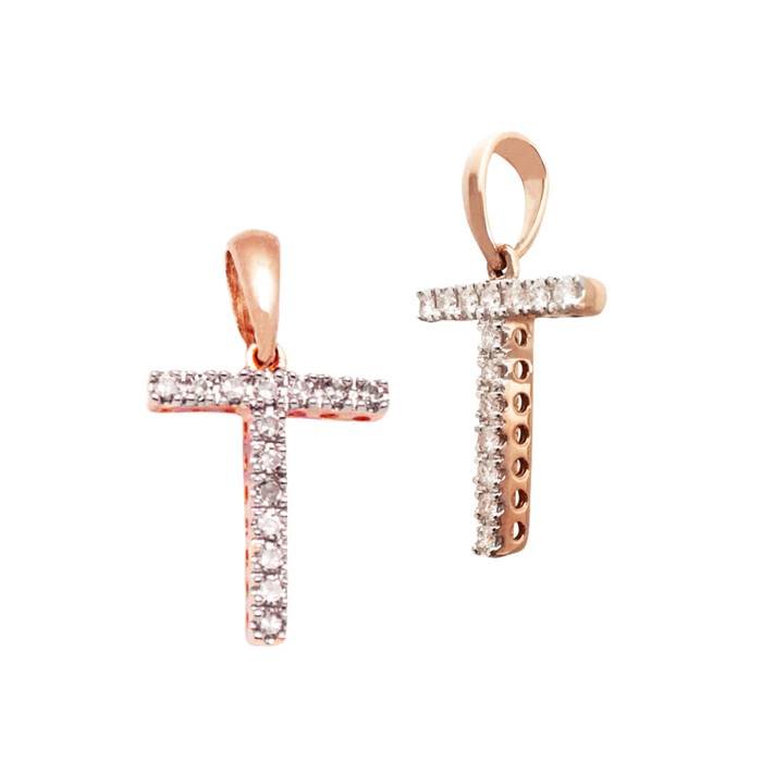 14kr 12mm 10pts 14pcs. dia. diamond block style large diamond letter t charm