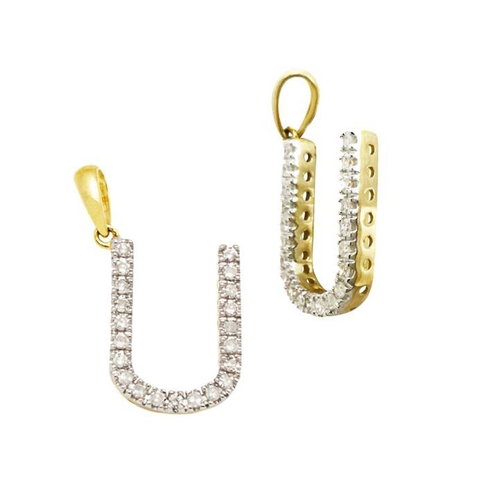 14ky 14.5mm 18pts 21pcs. dia. diamond block style large diamond letter u charm