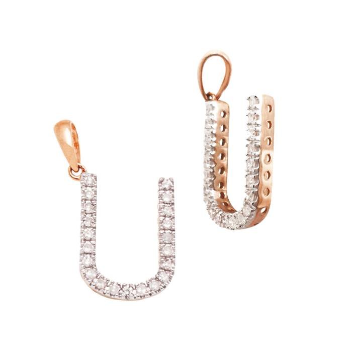 14kr 14.5mm 18pts 21pcs. dia. diamond block style large diamond letter u charm