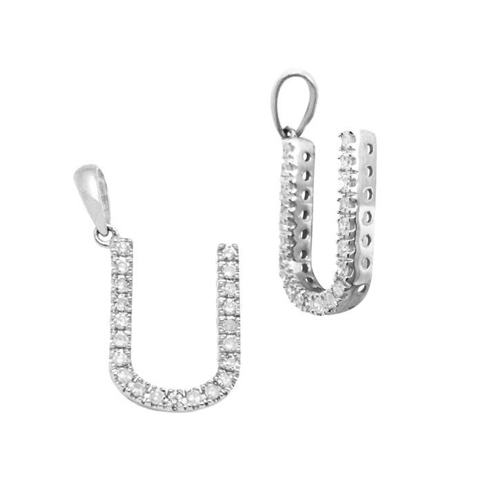 14kw 14.5mm 18pts 21pcs. dia. diamond block style large diamond letter u charm
