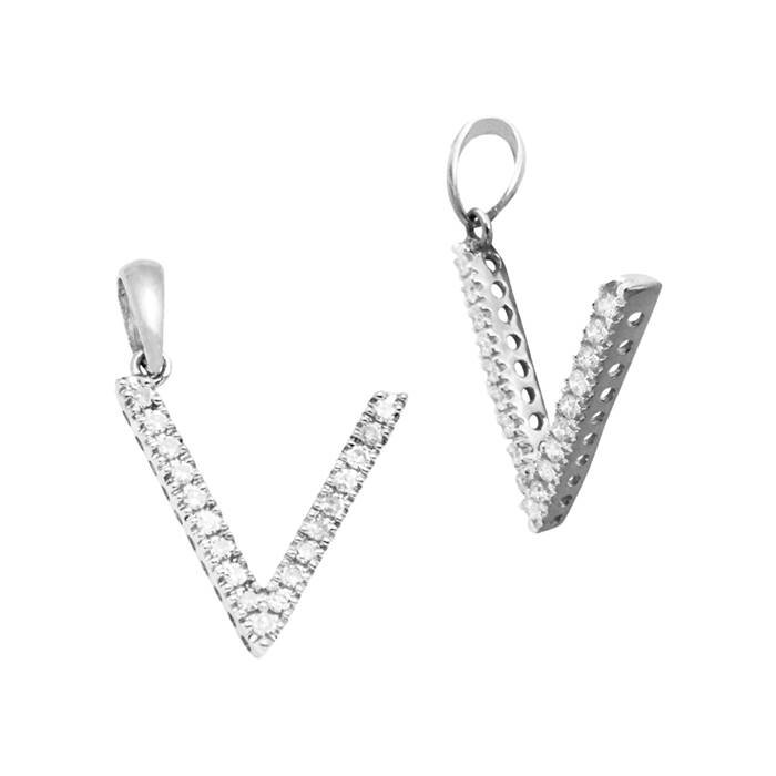 14kw 14mm 13pts 19pcs. dia. diamond block style large diamond letter v charm