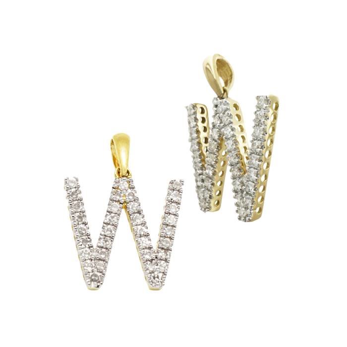 14ky 13.5mm 23pts 33pcs. dia diamond block style large diamond letter w charm