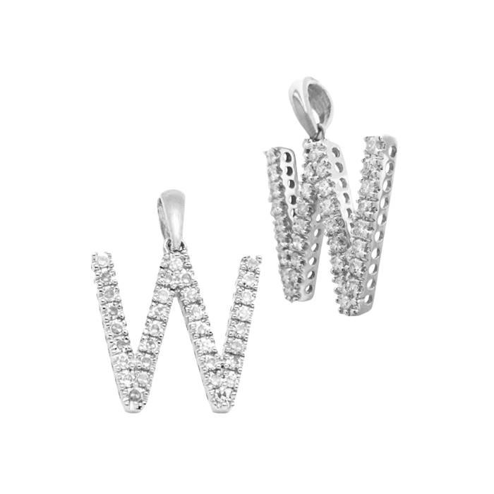 14kw 13.5mm 23pts 33pcs. dia diamond block style large diamond letter w charm
