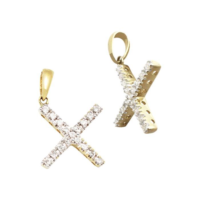 14ky 11.5mm 12pts 17pcs. dia diamond block style large diamond letter x charm