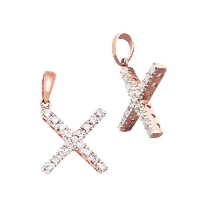 14kr 11.5mm 12pts 17pcs. dia diamond block style large diamond letter x charm