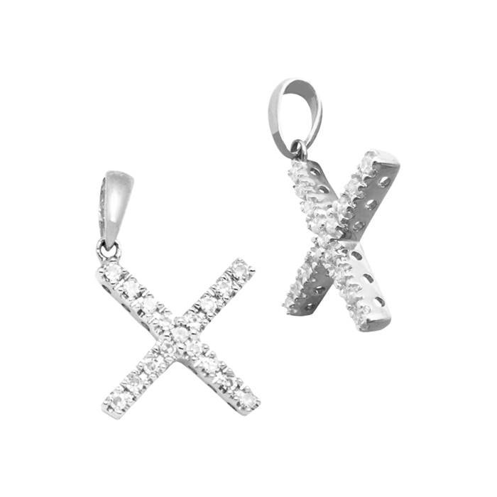 14kw 11.5mm 12pts 17pcs. dia diamond block style large diamond letter x charm