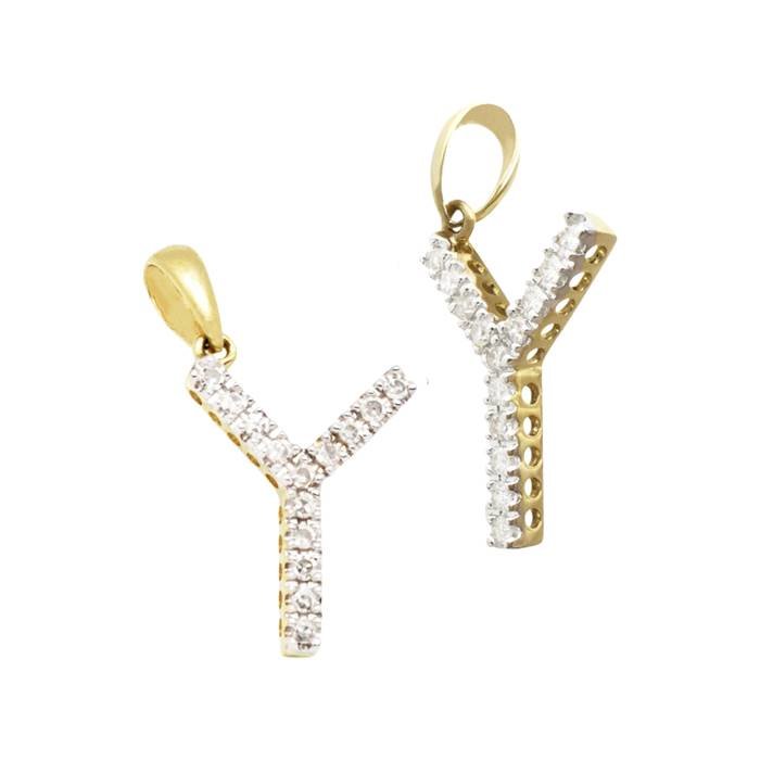 14ky 14mm 12pts 14pcs. dia diamond block style large diamond letter y charm